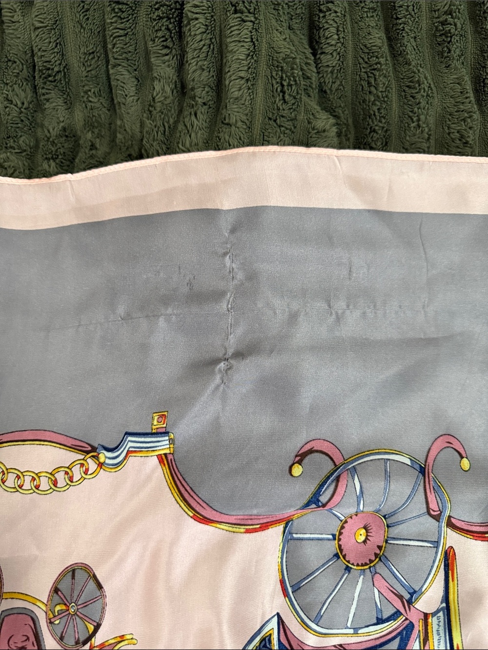 Hermes Paris Silk Scarf in Gray with Pink Border - Picture 10 of 12
